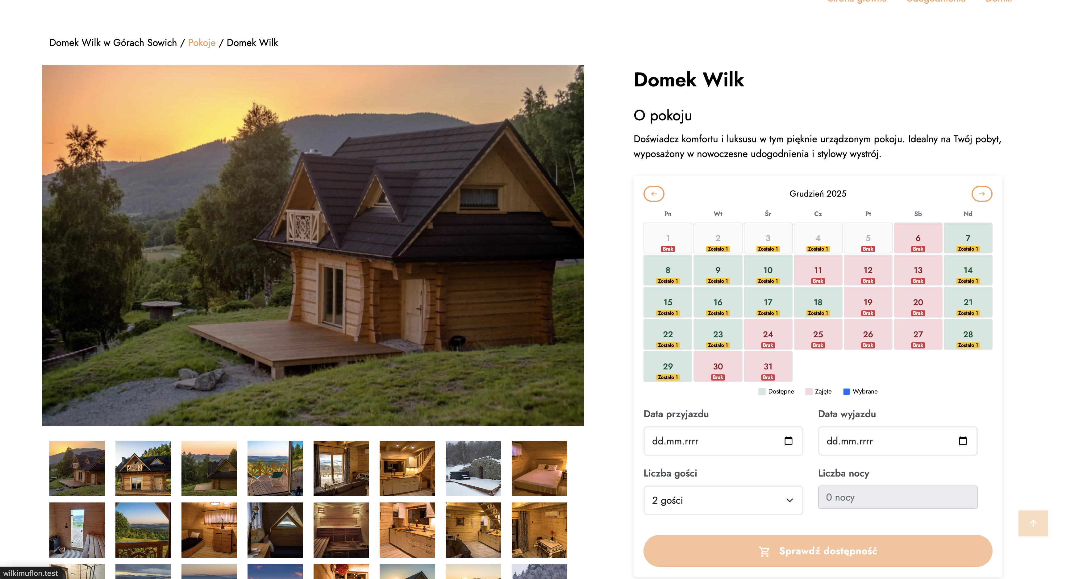 Przykładowa strona obiektu noclegowego